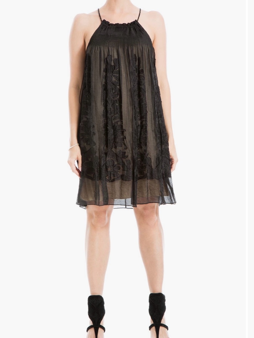 Max Studio Black Embroidered Midi Dress